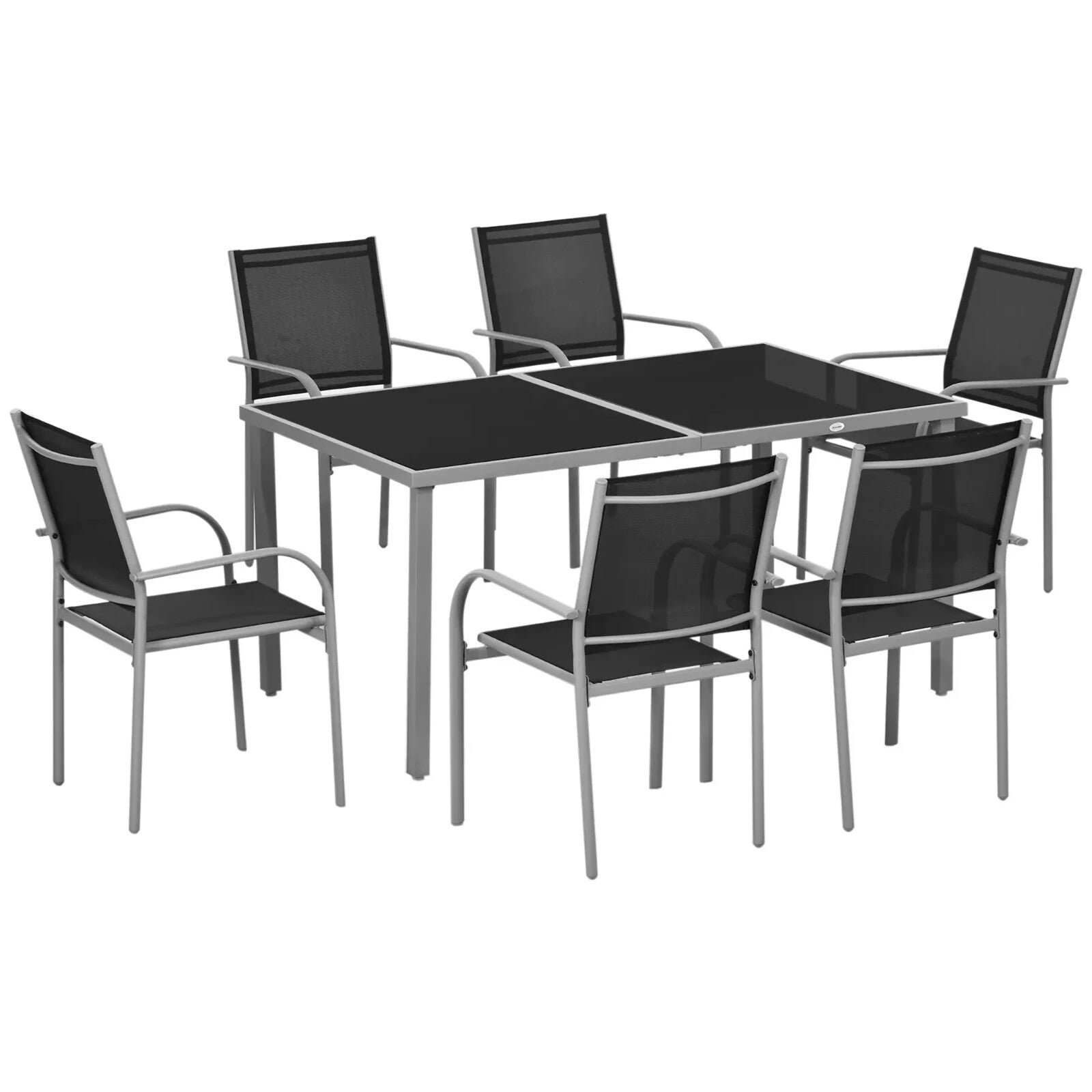 7 Piece Garden Dining Set with Glass Table and 6 Stackable Mesh Chairs Outdoor - Home and Garden Furniture Shop - rustic - furniture