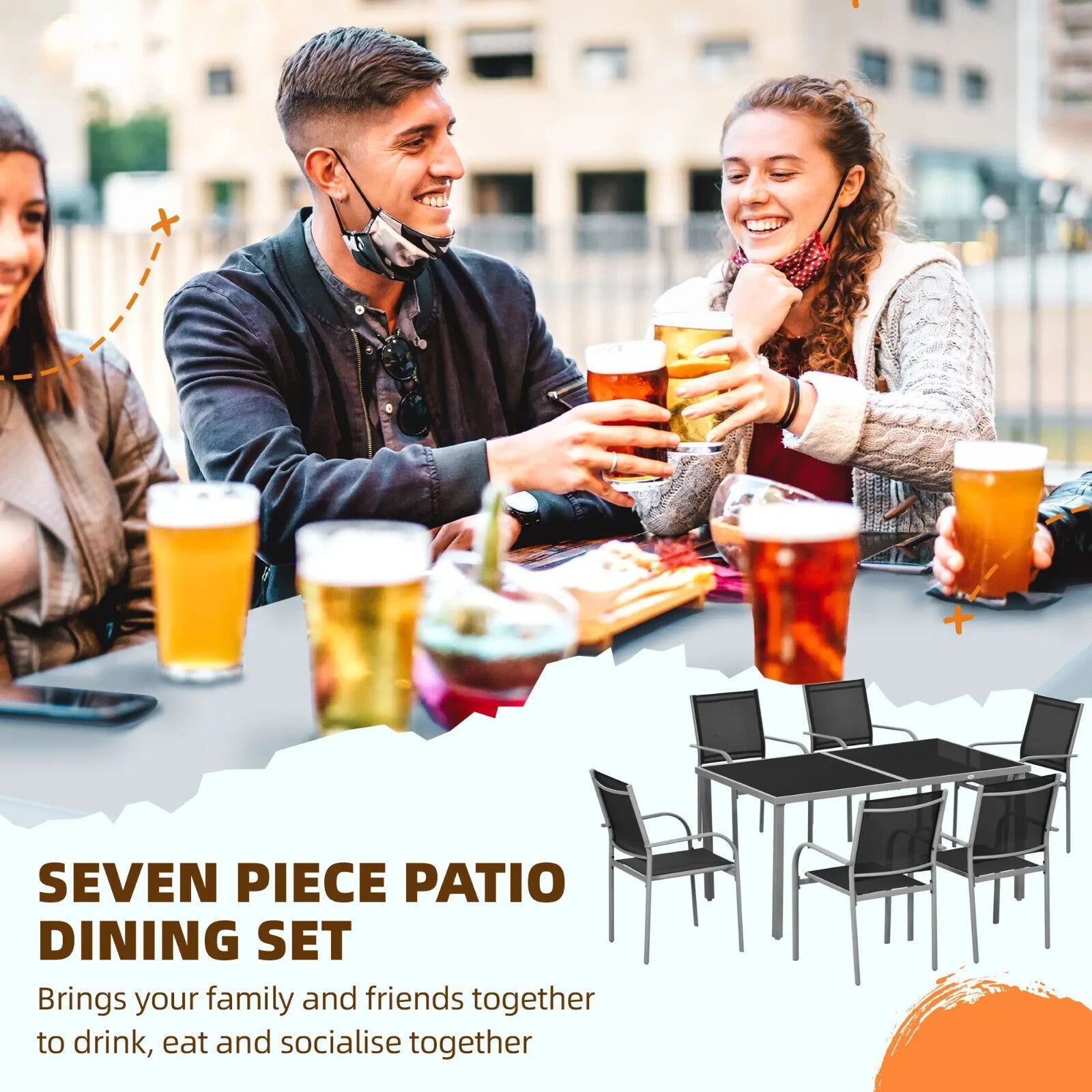 7 Piece Garden Dining Set with Glass Table and 6 Stackable Mesh Chairs Outdoor - Home and Garden Furniture Shop - rustic - furniture