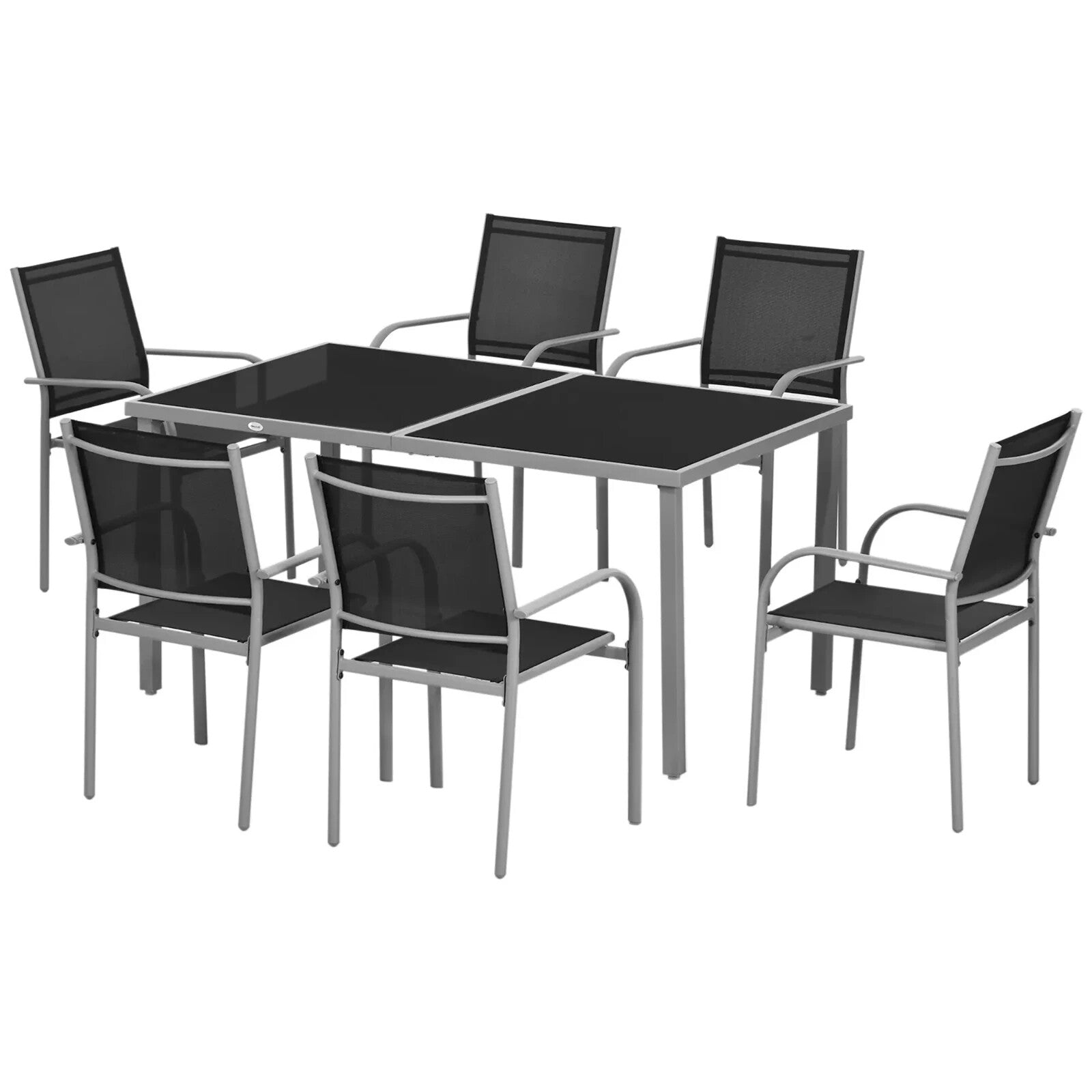 7 Piece Garden Dining Set with Glass Table and 6 Stackable Mesh Chairs Outdoor - Home and Garden Furniture Shop - rustic - furniture