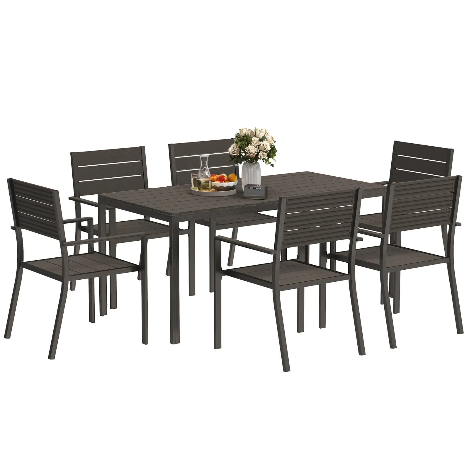 7 Piece Garden Furniture Set 160 x 80 cm Table with 6 Stackable Chairs Outdoor - Home and Garden Furniture Shop - rustic - furniture