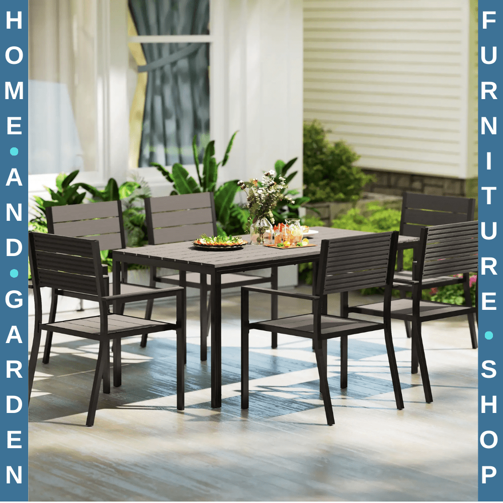 7 Piece Garden Furniture Set 160 x 80 cm Table with 6 Stackable Chairs Outdoor - Home and Garden Furniture Shop - rustic - furniture