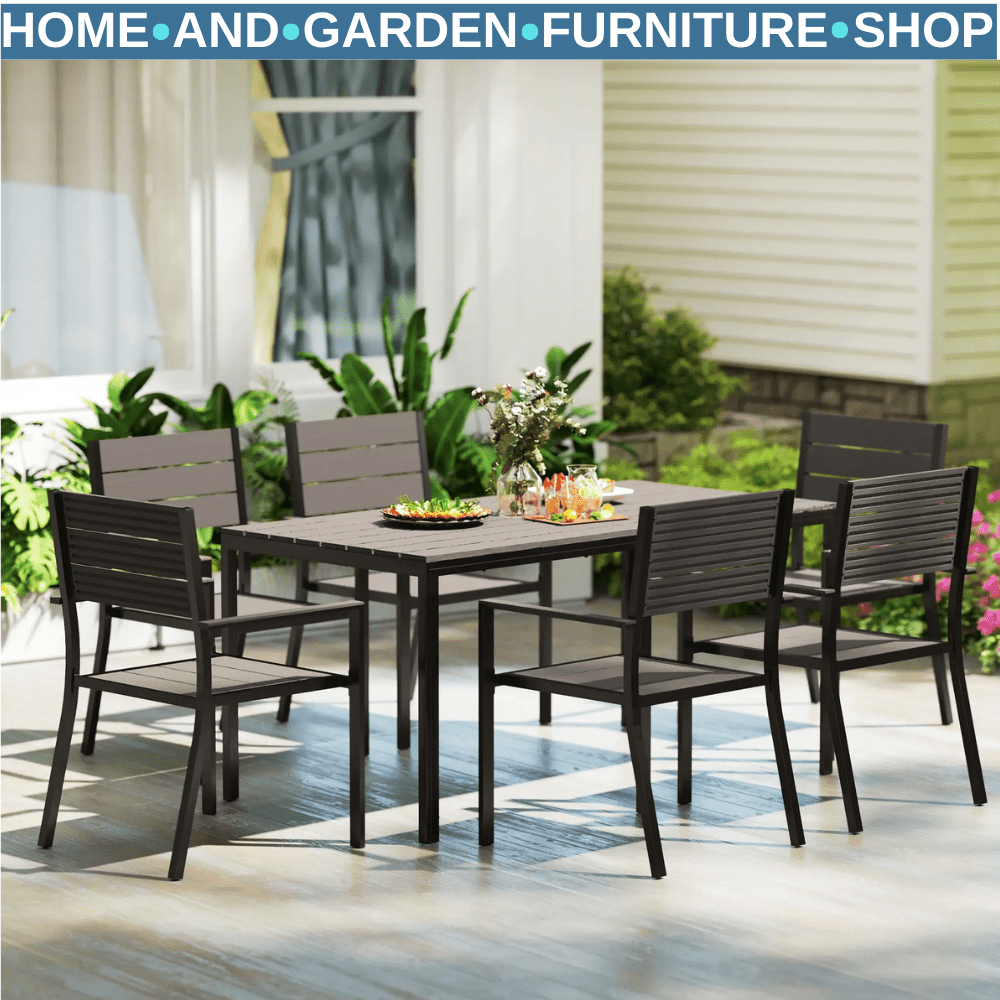 7 Piece Garden Furniture Set 160 x 80 cm Table with 6 Stackable Chairs Outdoor - Home and Garden Furniture Shop - #rustic - furniture#