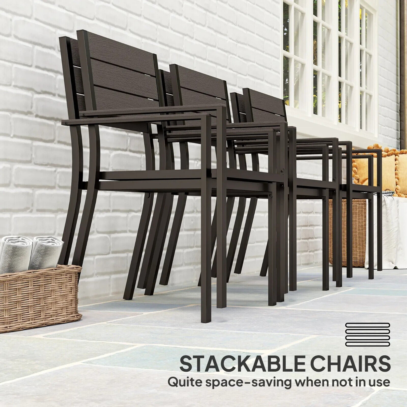 7 Piece Garden Furniture Set 160 x 80 cm Table with 6 Stackable Chairs Outdoor - Home and Garden Furniture Shop - #rustic - furniture#
