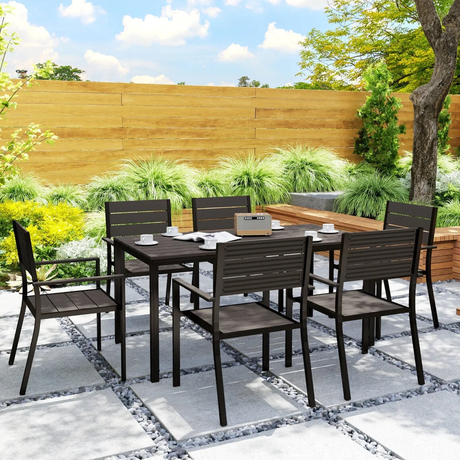 7 Piece Garden Furniture Set 160 x 80 cm Table with 6 Stackable Chairs Outdoor - Home and Garden Furniture Shop - #rustic - furniture#