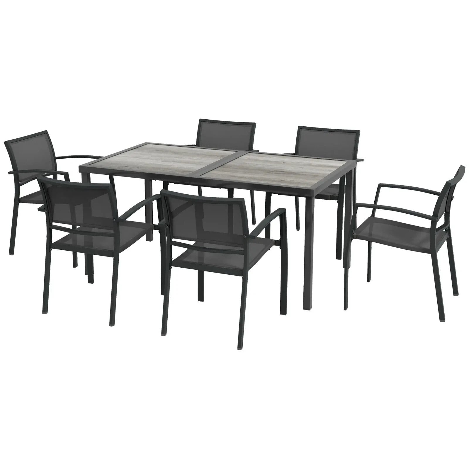 7 Piece Outdoor Garden Dining Set with 6 Stackable Chairs Wood - Effect Table Grey - Home and Garden Furniture Shop - rustic - furniture