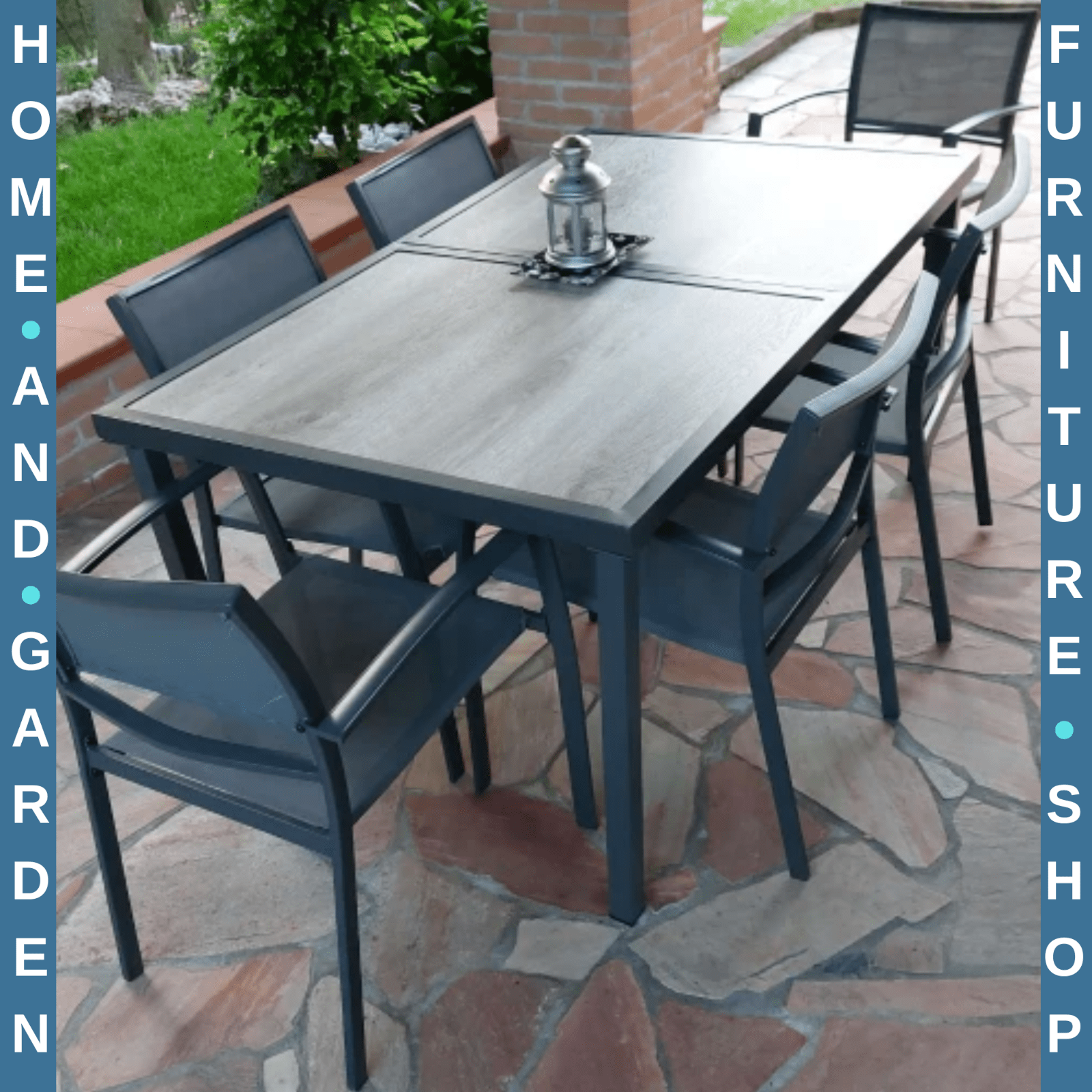 7 Piece Outdoor Garden Dining Set with 6 Stackable Chairs Wood - Effect Table Grey - Home and Garden Furniture Shop - rustic - furniture
