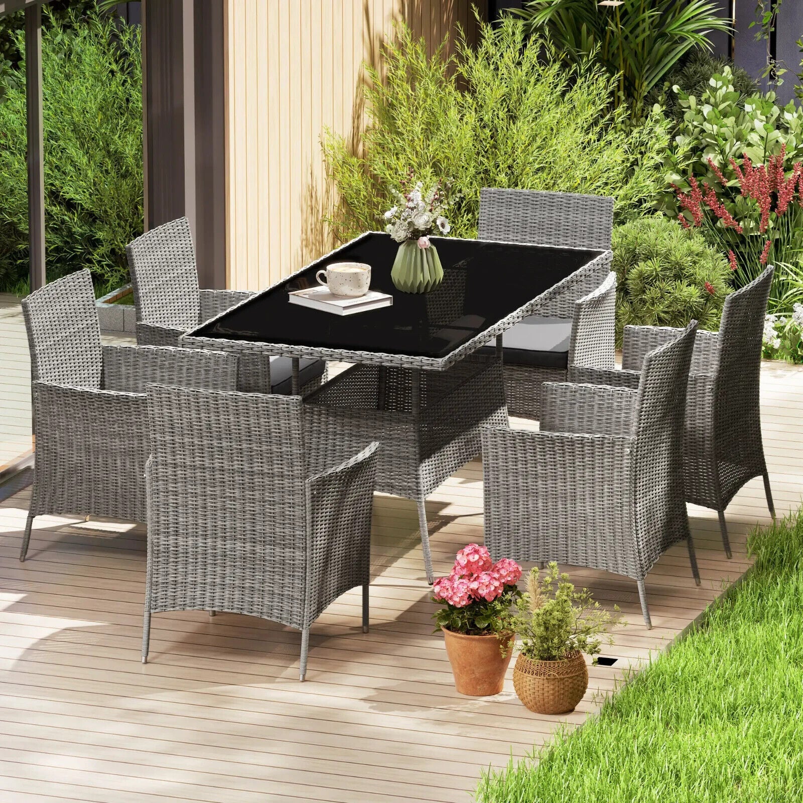 7 Piece Rattan Garden Furniture Set with Cushions 6 Seater Dining Table & Chairs - Home and Garden Furniture Shop - #rustic - furniture#
