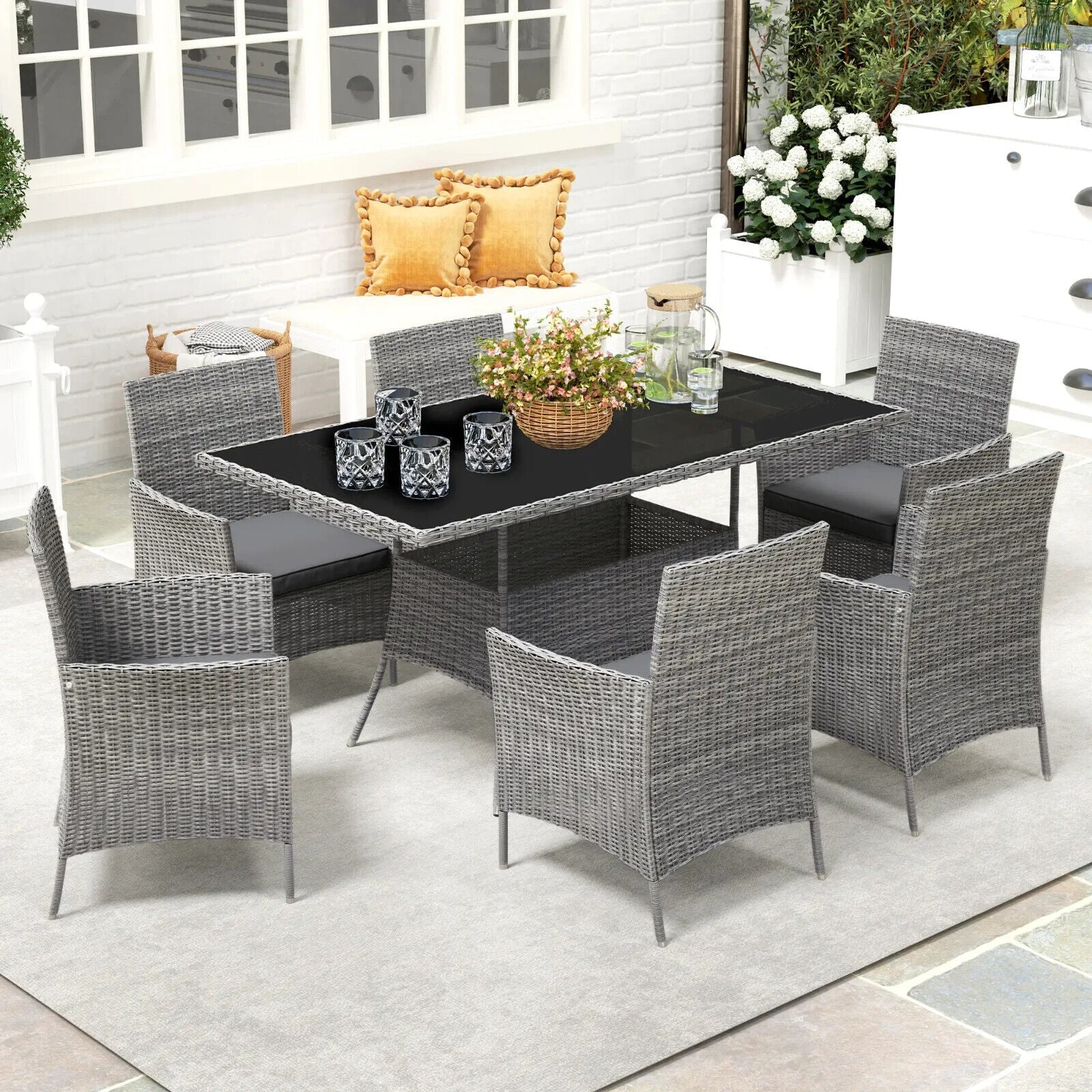7 Piece Rattan Garden Furniture Set with Cushions 6 Seater Dining Table & Chairs - Home and Garden Furniture Shop - #rustic - furniture#