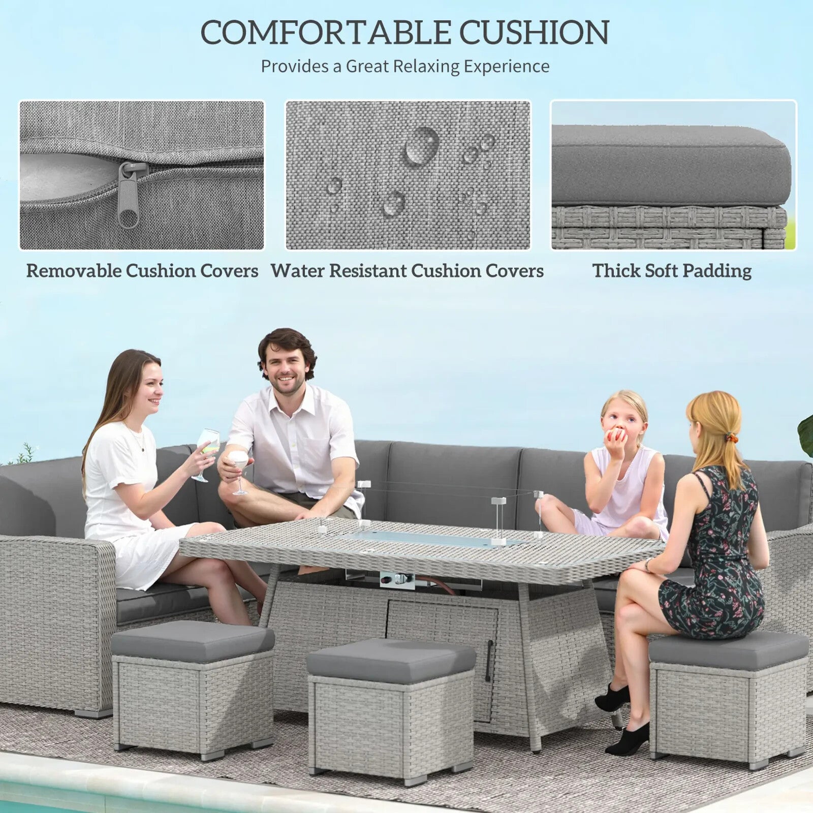 7 Piece Rattan Garden Furniture Set with Fire Pit Table Corner Sofa & Footstools - Home and Garden Furniture Shop - rustic - furniture