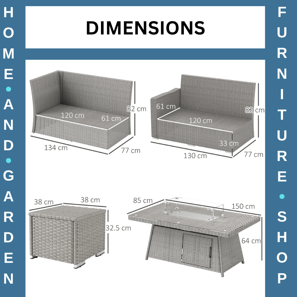 7 Piece Rattan Garden Furniture Set with Fire Pit Table Corner Sofa & Footstools - Home and Garden Furniture Shop - rustic - furniture