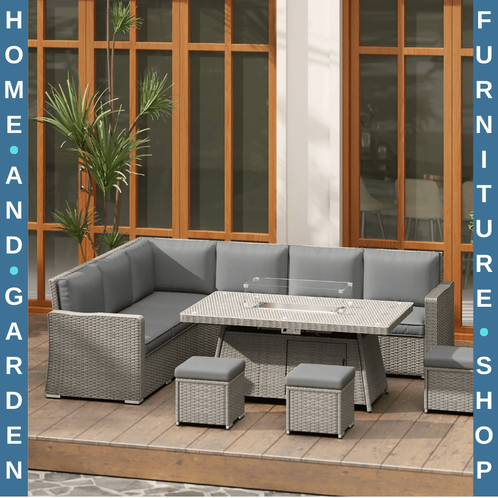 7 Piece Rattan Garden Furniture Set with Fire Pit Table Corner Sofa & Footstools - Home and Garden Furniture Shop - rustic - furniture