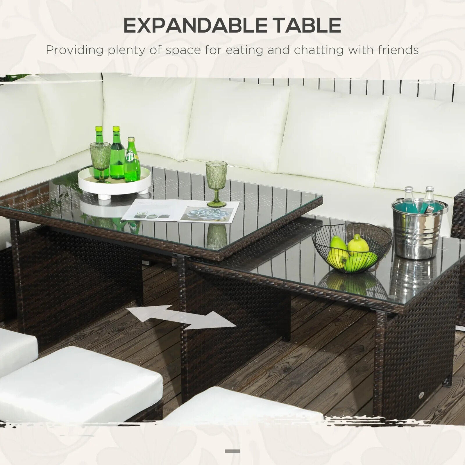 7 Piece Rattan Garden Furniture Set with Footstools and Expandable Glass Table - Home and Garden Furniture Shop - #rustic - furniture#