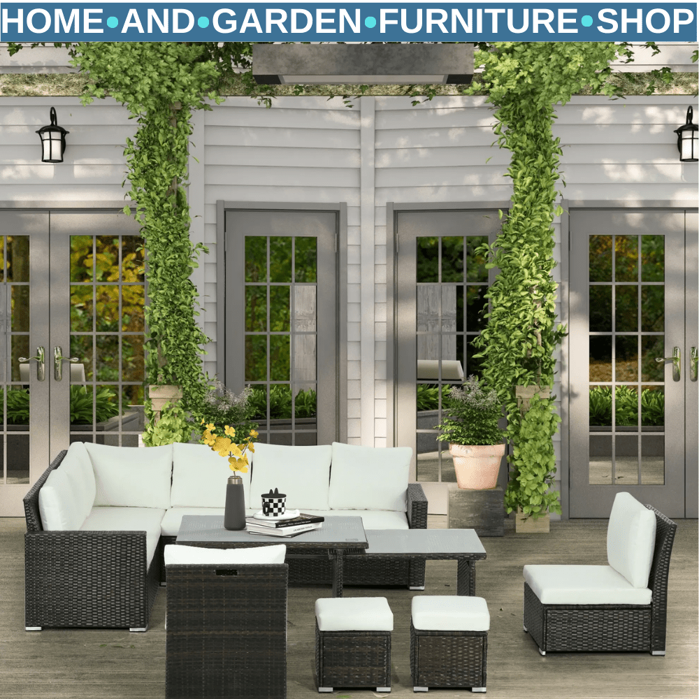 7 Piece Rattan Garden Furniture Set with Footstools and Expandable Glass Table - Home and Garden Furniture Shop - #rustic - furniture#