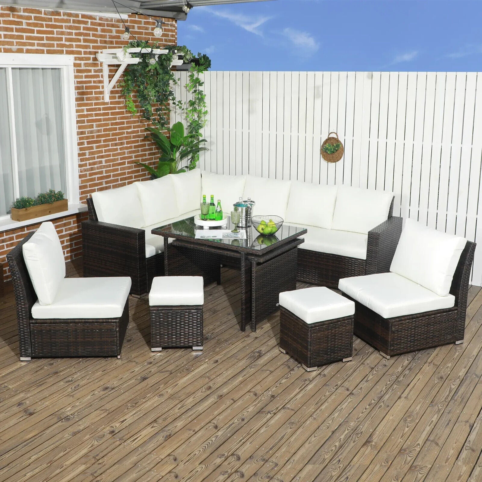 7 Piece Rattan Garden Furniture Set with Footstools and Expandable Glass Table - Home and Garden Furniture Shop - #rustic - furniture#