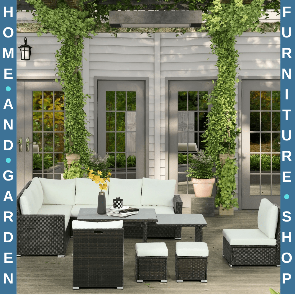 7 Piece Rattan Garden Furniture Set with Footstools and Expandable Glass Table - Home and Garden Furniture Shop - #rustic - furniture#