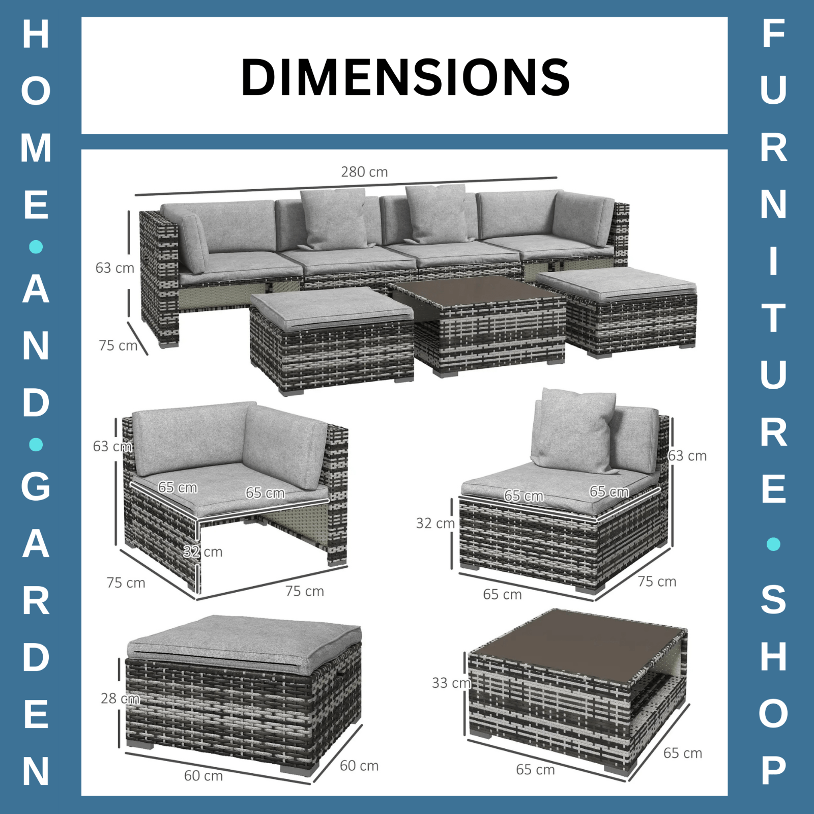7 Piece Rattan Garden Furniture Set with Sofa Stools Coffee Table and Cushions - Home and Garden Furniture Shop - rustic - furniture