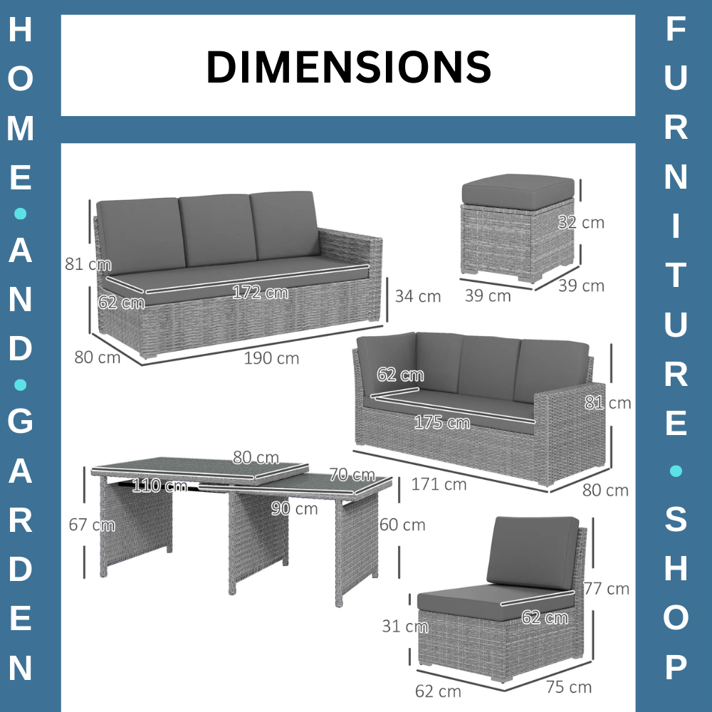 7 Piece Rattan Garden Sofa Set w/ Expanding Table & Cushions Outdoor Light Grey - Home and Garden Furniture Shop - #rustic - furniture#
