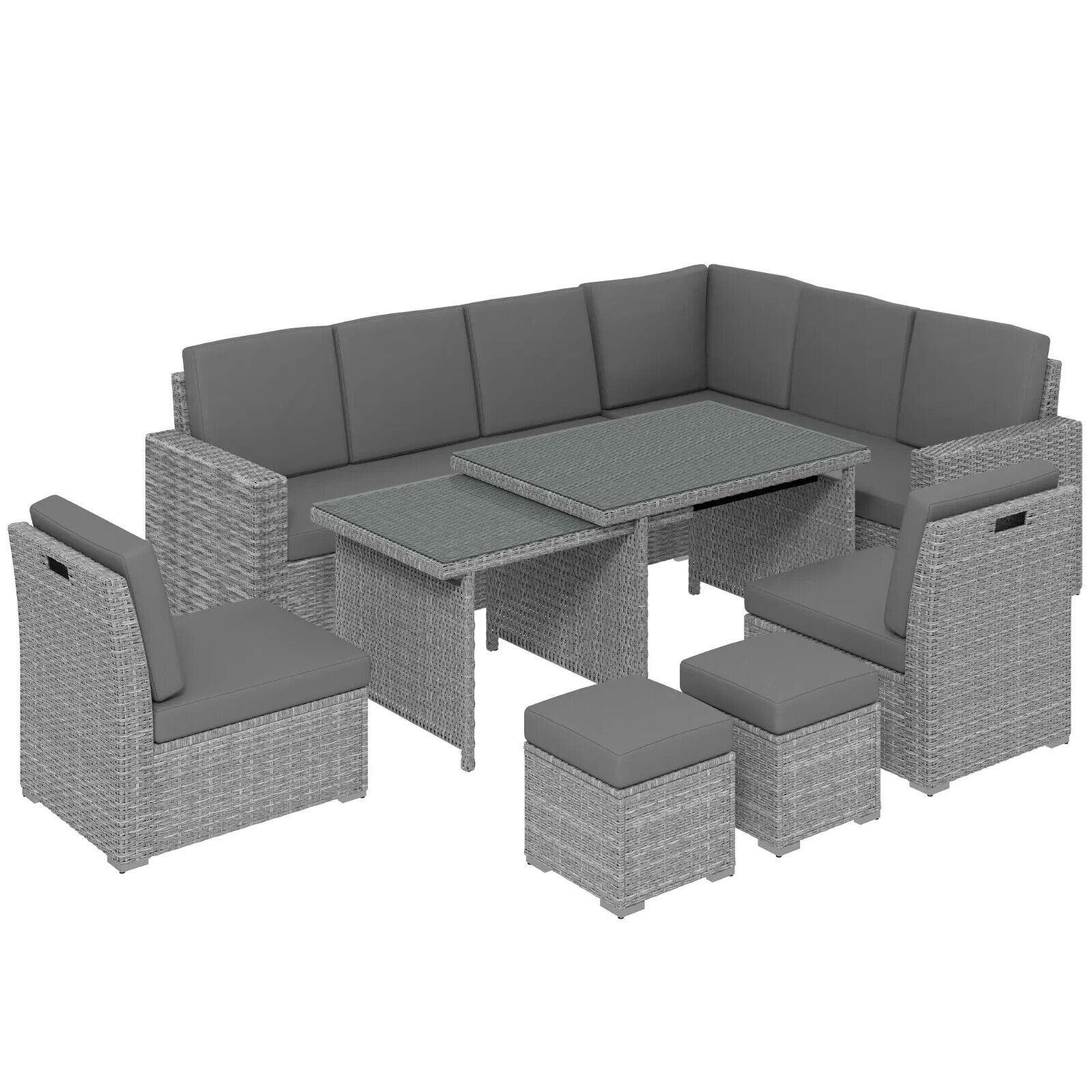 7 Piece Rattan Garden Sofa Set w/ Expanding Table & Cushions Outdoor Light Grey - Home and Garden Furniture Shop - #rustic - furniture#
