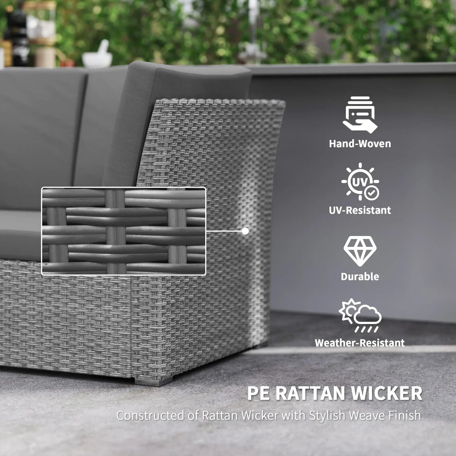 7 Piece Rattan Garden Sofa Set w/ Expanding Table & Cushions Outdoor Light Grey - Home and Garden Furniture Shop - #rustic - furniture#