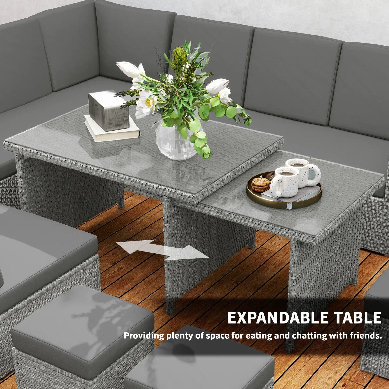 7 Piece Rattan Garden Sofa Set w/ Expanding Table & Cushions Outdoor Light Grey - Home and Garden Furniture Shop - #rustic - furniture#