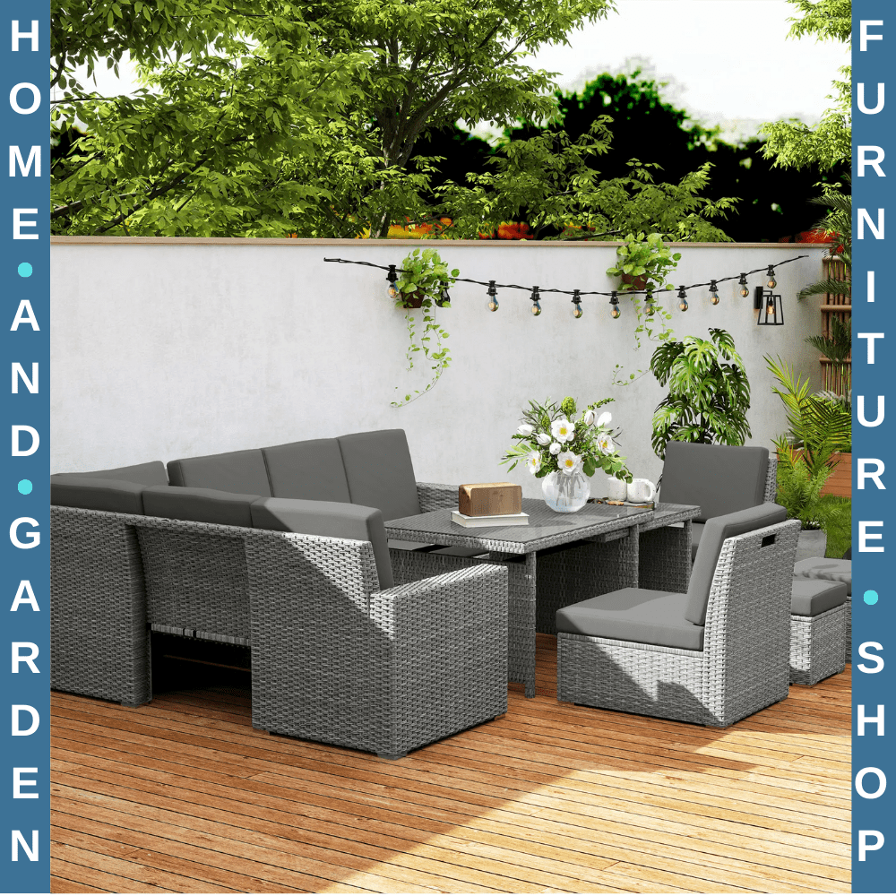 7 Piece Rattan Garden Sofa Set w/ Expanding Table & Cushions Outdoor Light Grey - Home and Garden Furniture Shop - #rustic - furniture#