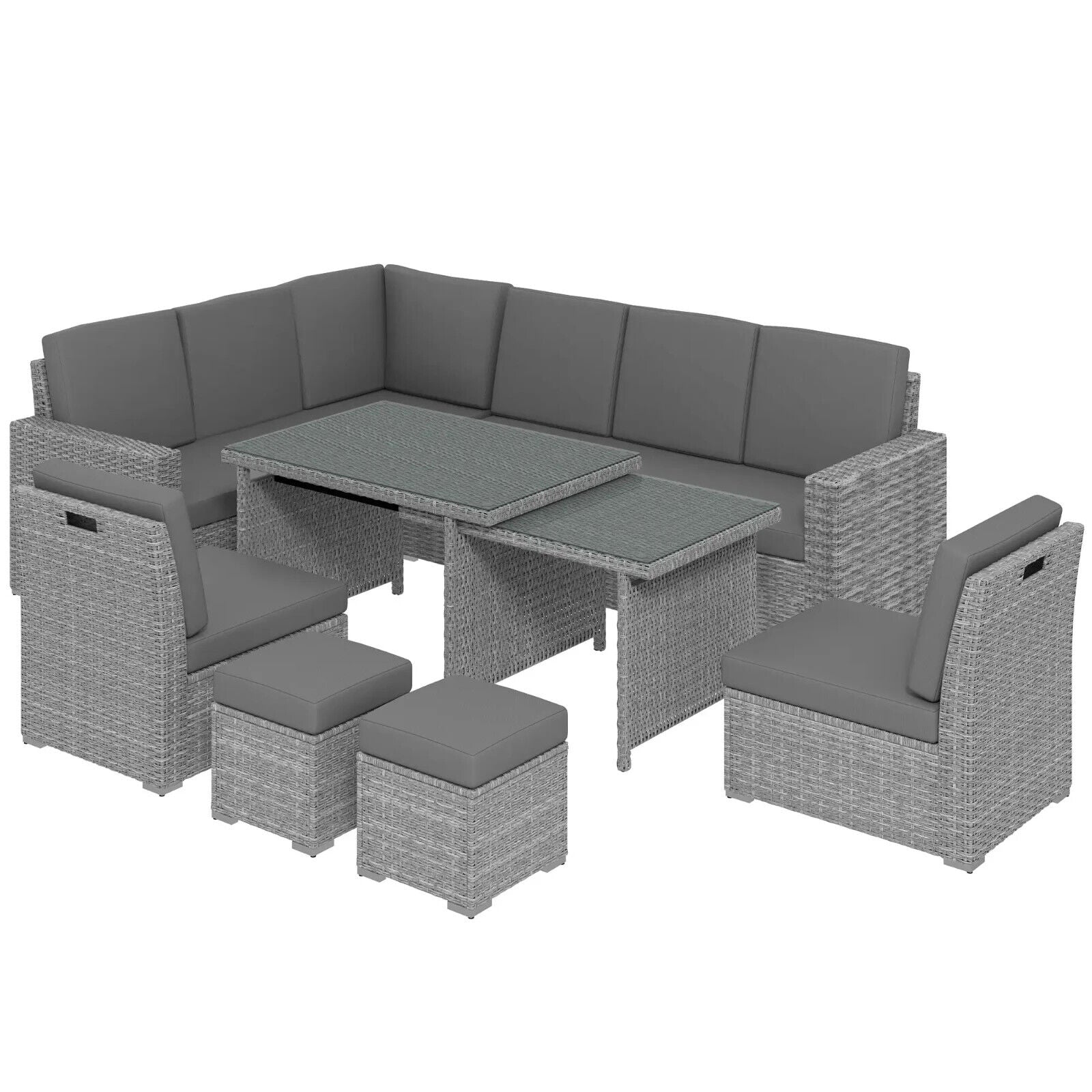 7 Piece Rattan Garden Sofa Set w/ Expanding Table & Cushions Outdoor Light Grey - Home and Garden Furniture Shop - #rustic - furniture#