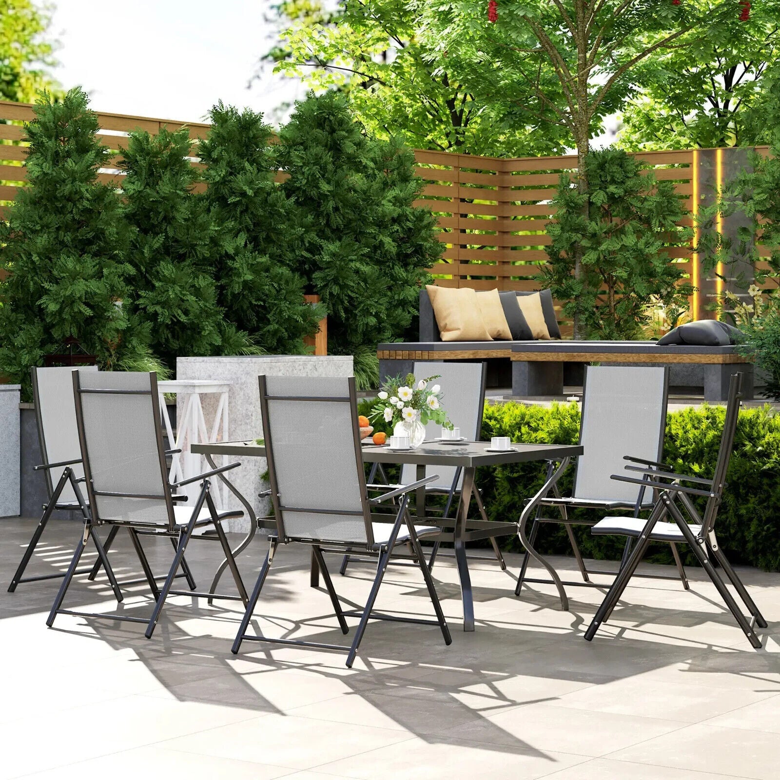 7 Piece Steel Outdoor Dining Set Garden Furniture w/ Parasol Hole for Patio Lawn - Home and Garden Furniture Shop - #rustic - furniture#