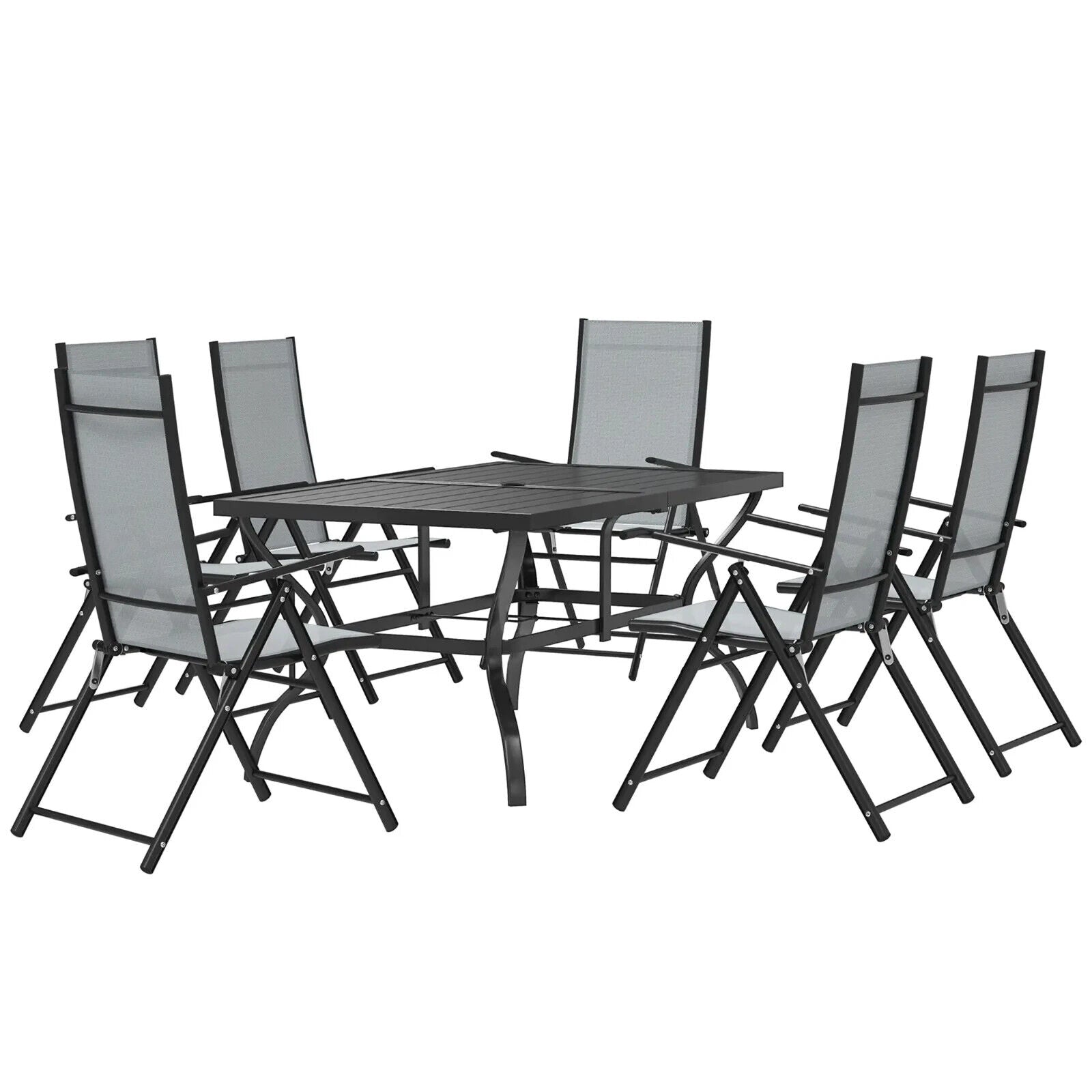 7 Piece Steel Outdoor Dining Set Garden Furniture w/ Parasol Hole for Patio Lawn - Home and Garden Furniture Shop - #rustic - furniture#