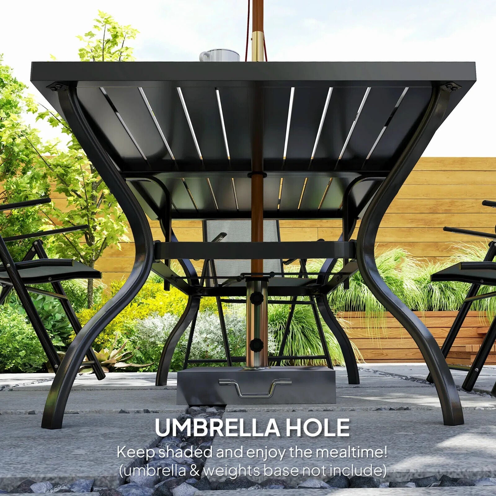 7 Piece Steel Outdoor Dining Set Garden Furniture w/ Parasol Hole for Patio Lawn - Home and Garden Furniture Shop - #rustic - furniture#