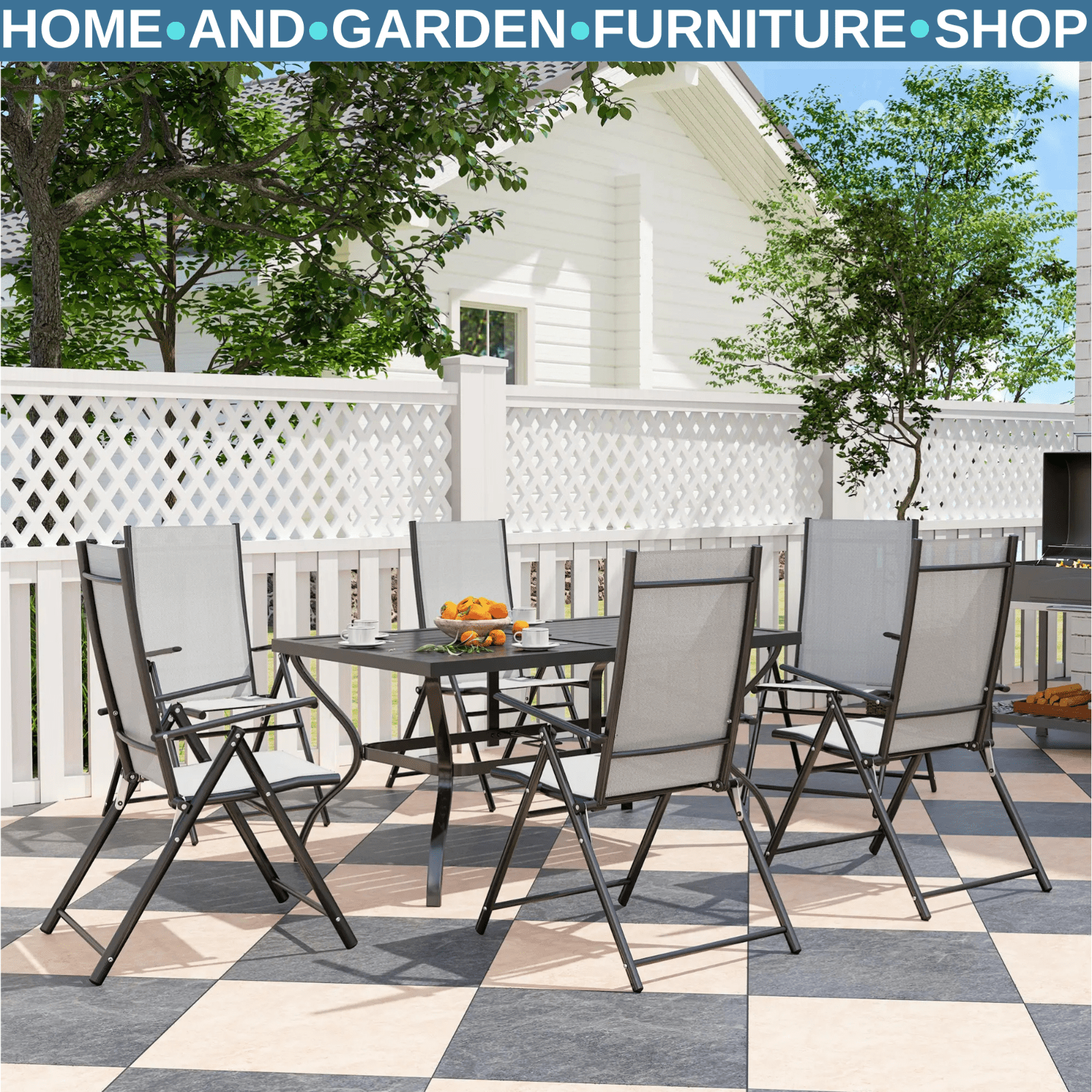 7 Piece Steel Outdoor Dining Set Garden Furniture w/ Parasol Hole for Patio Lawn - Home and Garden Furniture Shop - #rustic - furniture#