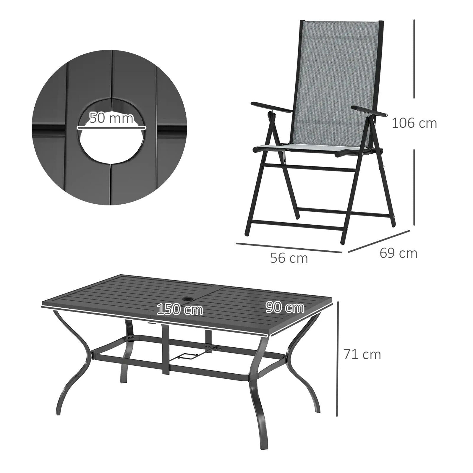 7 Piece Steel Outdoor Dining Set Garden Furniture w/ Parasol Hole for Patio Lawn - Home and Garden Furniture Shop - #rustic - furniture#
