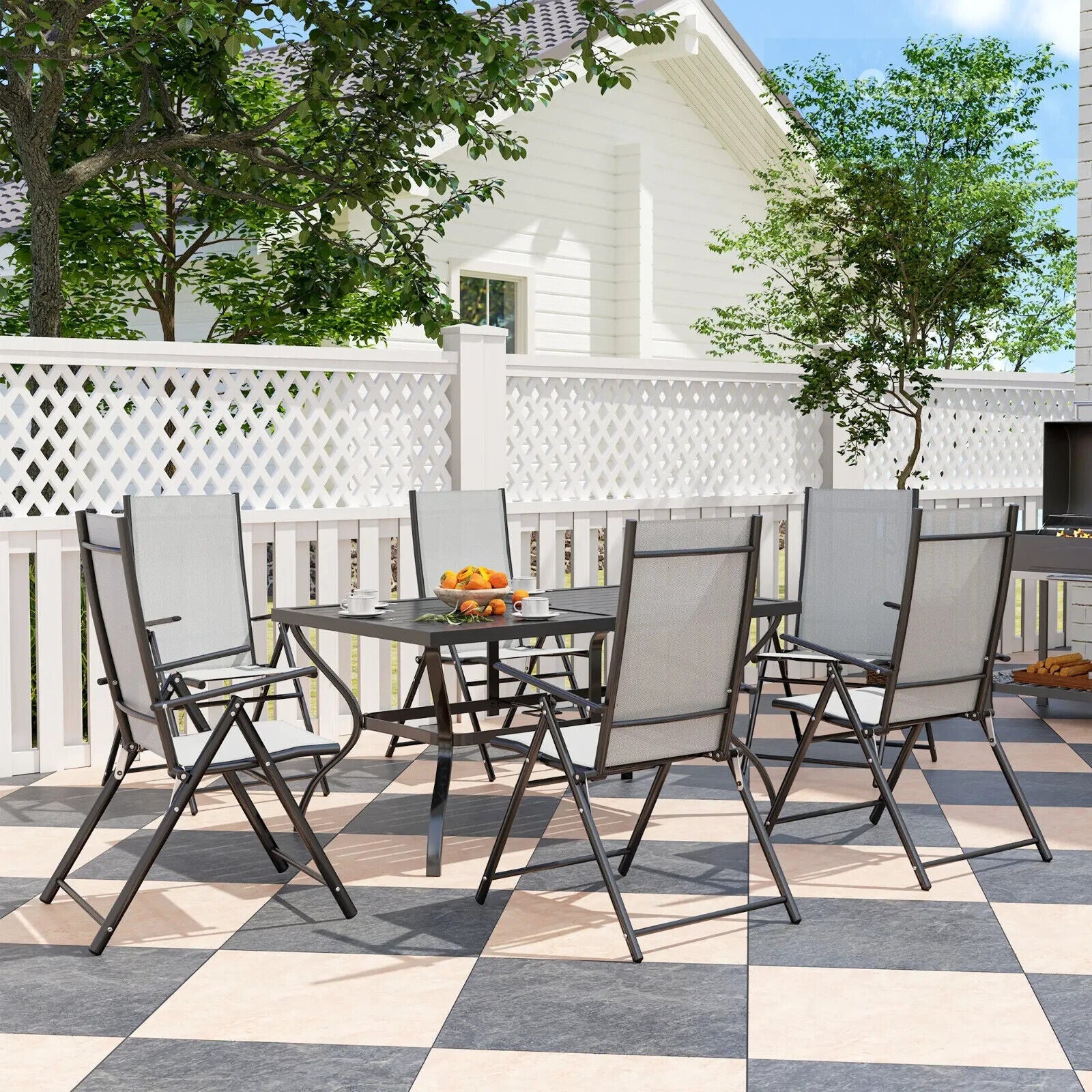 7 Piece Steel Outdoor Dining Set Garden Furniture w/ Parasol Hole for Patio Lawn - Home and Garden Furniture Shop - #rustic - furniture#