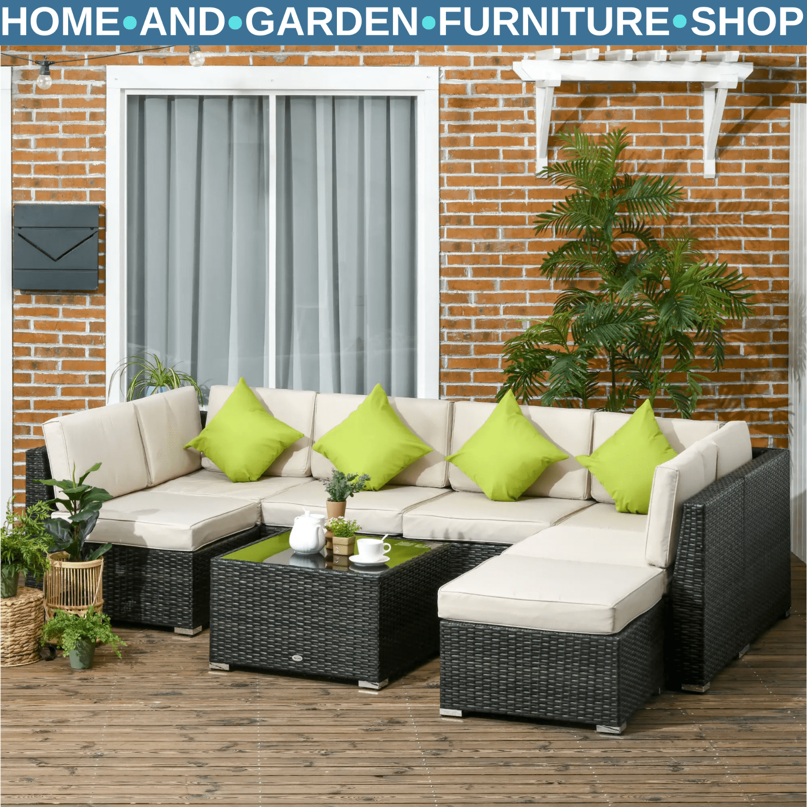 7 - Seater PE Rattan Corner Sofa Set Garden Furniture with Cushion Glass Top Table - Home and Garden Furniture Shop - rustic - furniture