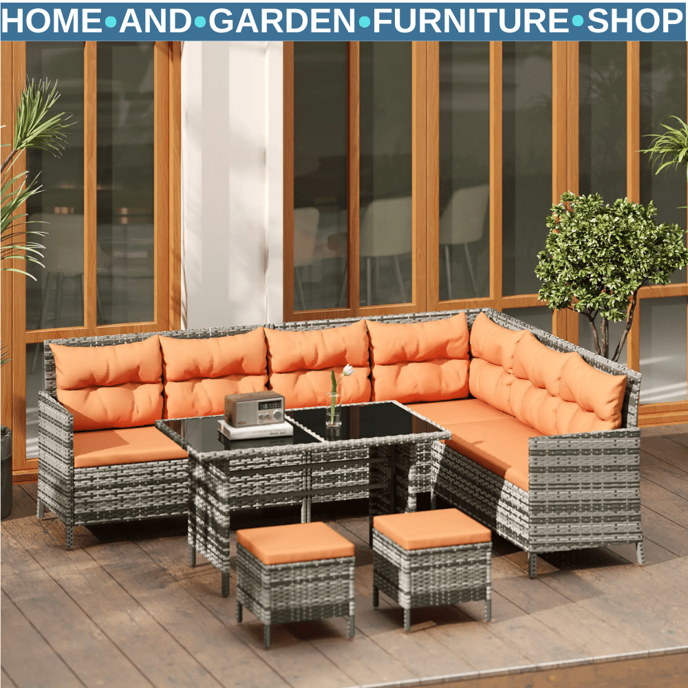 7 Seater Rattan Garden Sofa Set w/Cushions & Glass Table Patio Outdoor Furniture - Home and Garden Furniture Shop - #rustic - furniture#