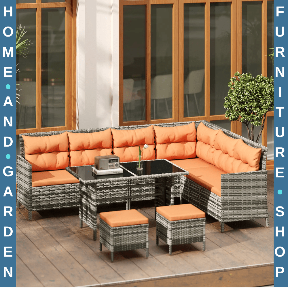 7 Seater Rattan Garden Sofa Set w/Cushions & Glass Table Patio Outdoor Furniture - Home and Garden Furniture Shop - #rustic - furniture#