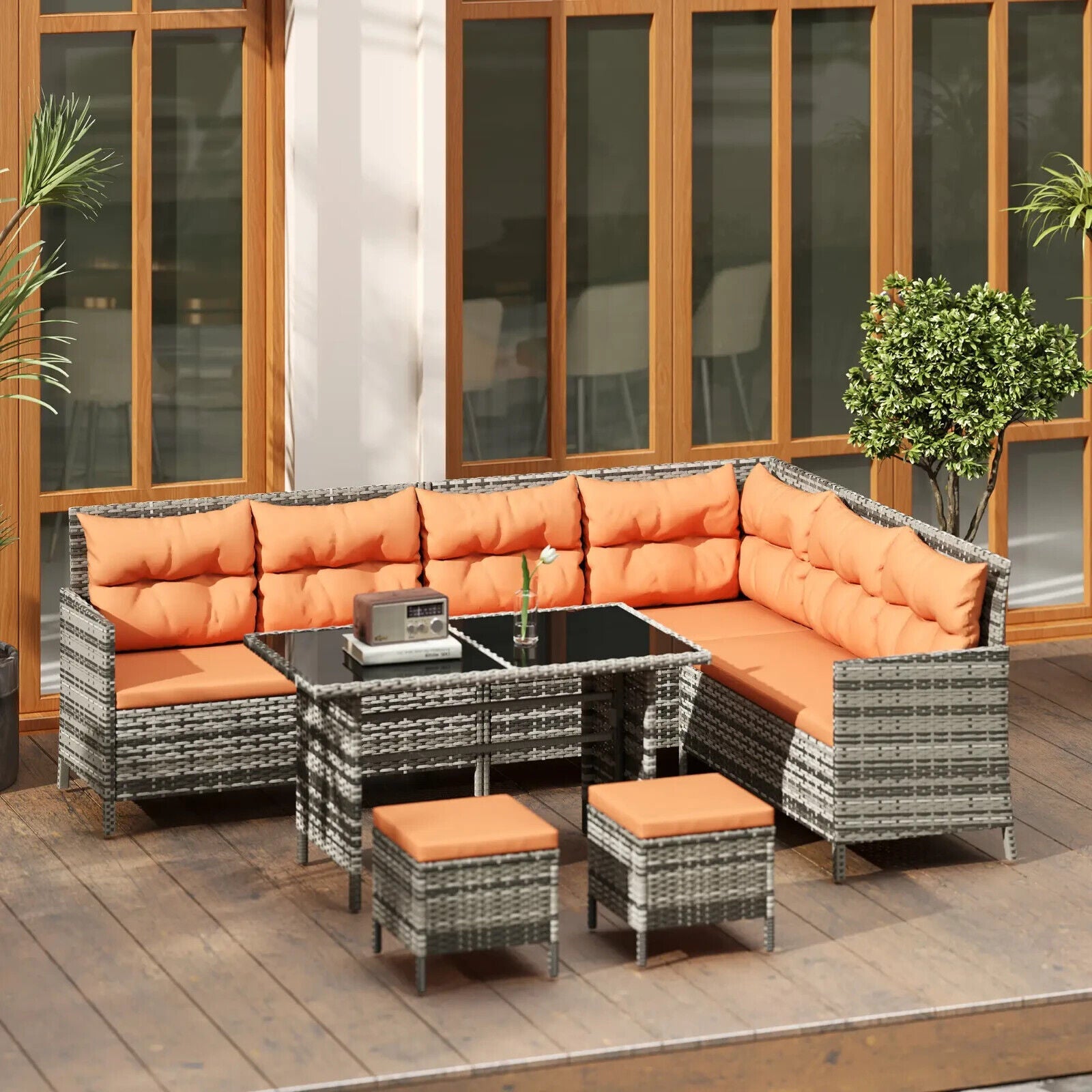 7 Seater Rattan Garden Sofa Set with Cushions & Glass Table Wicker Furniture - Home and Garden Furniture Shop - #rustic - furniture#