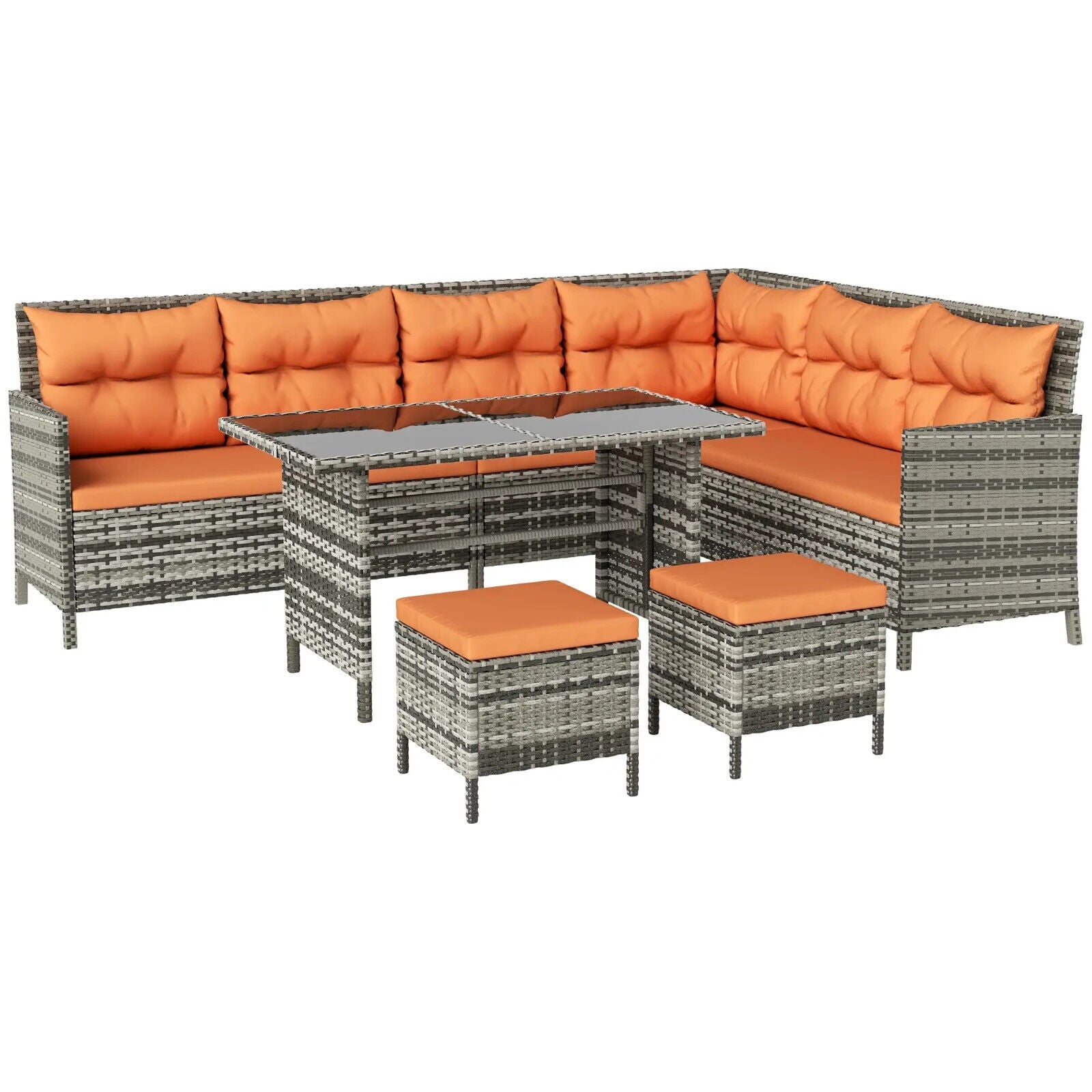 7 Seater Rattan Garden Sofa Set with Cushions & Glass Table Wicker Furniture - Home and Garden Furniture Shop - #rustic - furniture#