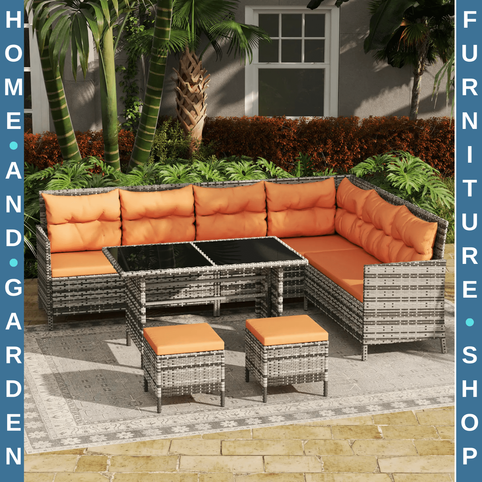 7 Seater Rattan Garden Sofa Set with Cushions & Glass Table Wicker Furniture - Home and Garden Furniture Shop - #rustic - furniture#