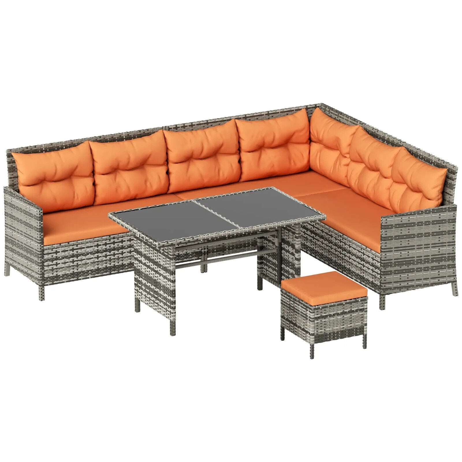 7 Seater Rattan Garden Sofa Set with Cushions & Glass Table Wicker Furniture - Home and Garden Furniture Shop - #rustic - furniture#