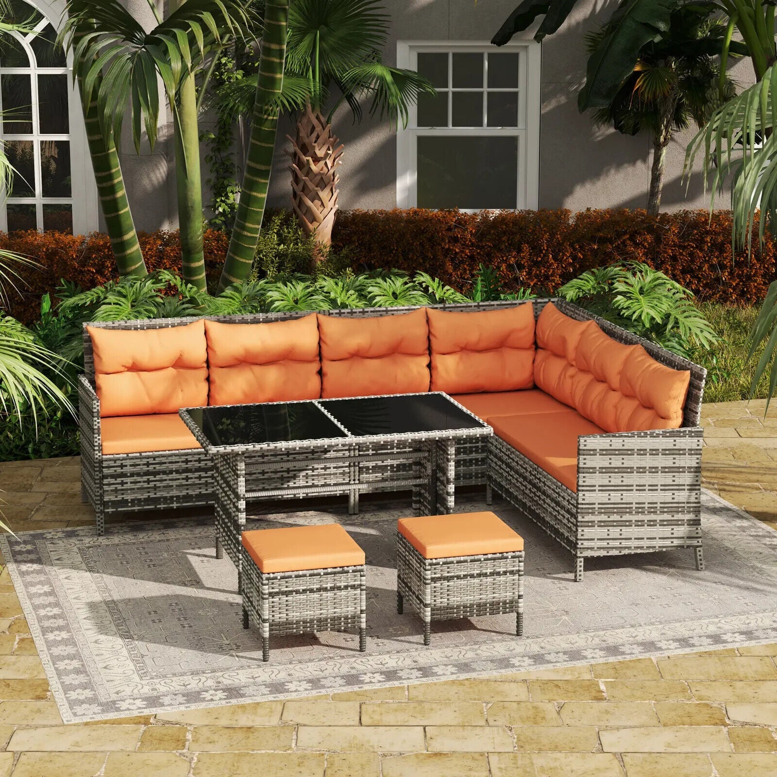 7 Seater Rattan Garden Sofa Set with Cushions & Glass Table Wicker Furniture - Home and Garden Furniture Shop - #rustic - furniture#