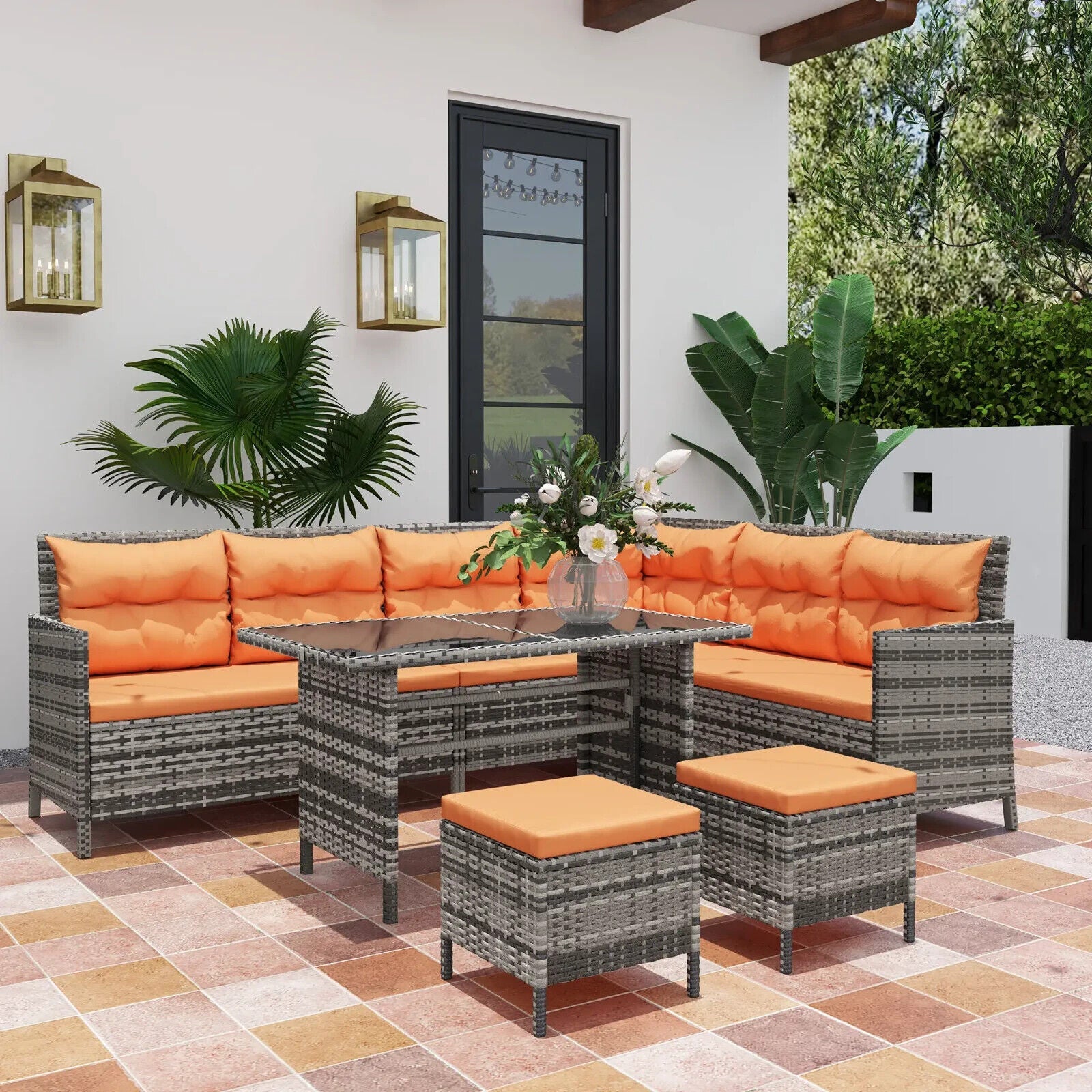 7 Seater Rattan Garden Sofa Set with Cushions & Glass Table Wicker Furniture - Home and Garden Furniture Shop - #rustic - furniture#