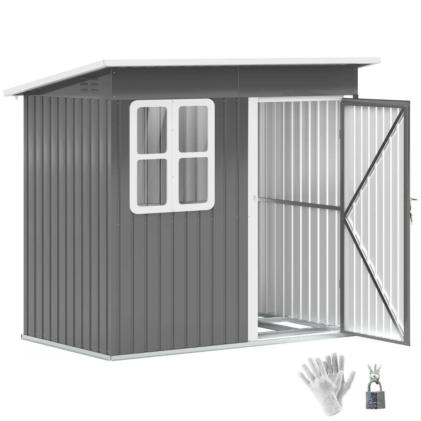 7 x 4 ft Galvanised Steel Garden Storage Shed with with Lock and Gloves - Grey - Home and Garden Furniture Shop - #rustic - furniture#