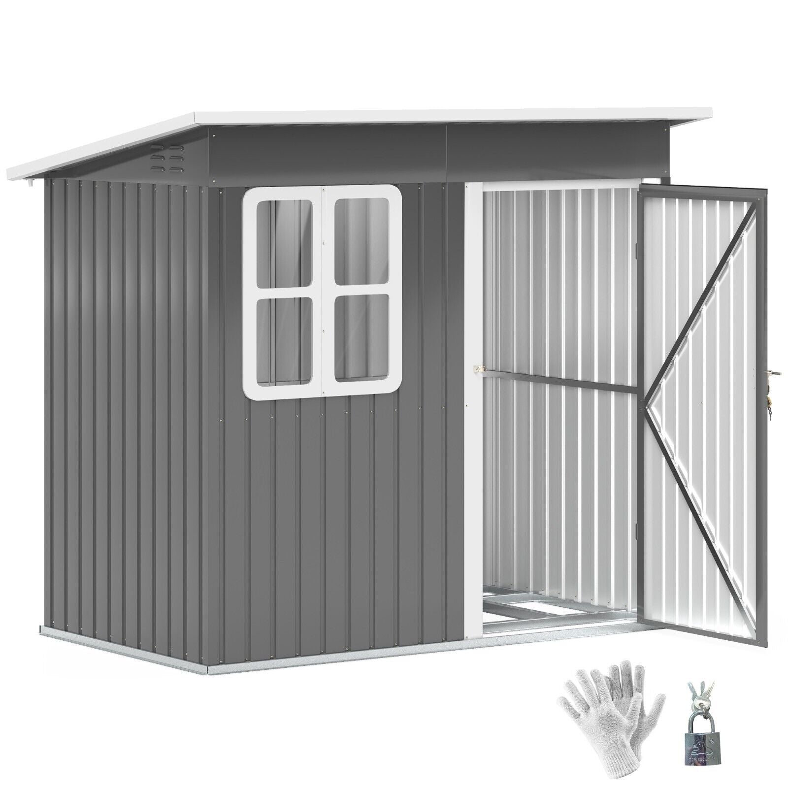 7 x 4 ft Galvanised Steel Garden Storage Shed with with Lock and Gloves - Grey - Home and Garden Furniture Shop - #rustic - furniture#