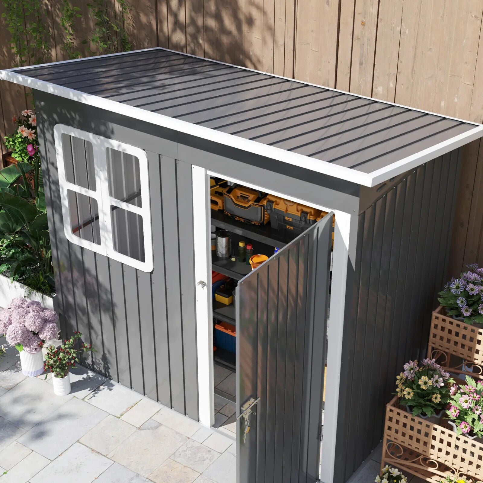 7 x 4 ft Galvanised Steel Garden Storage Shed with with Lock and Gloves - Grey - Home and Garden Furniture Shop - #rustic - furniture#