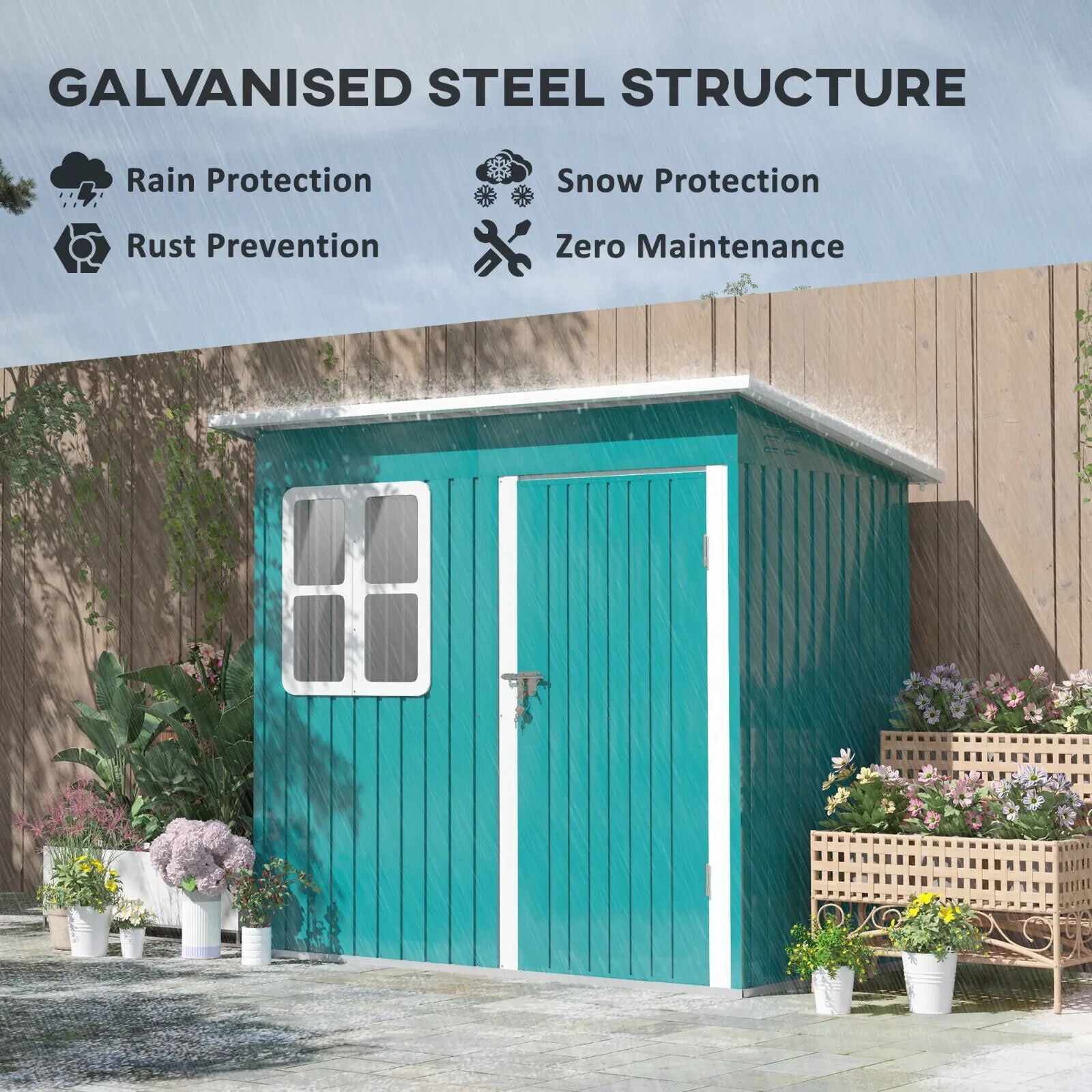 7 x 4ft Galvanised Steel Garden Shed with Foundation Kit Window Green Tool Shed - Home and Garden Furniture Shop - #rustic - furniture#