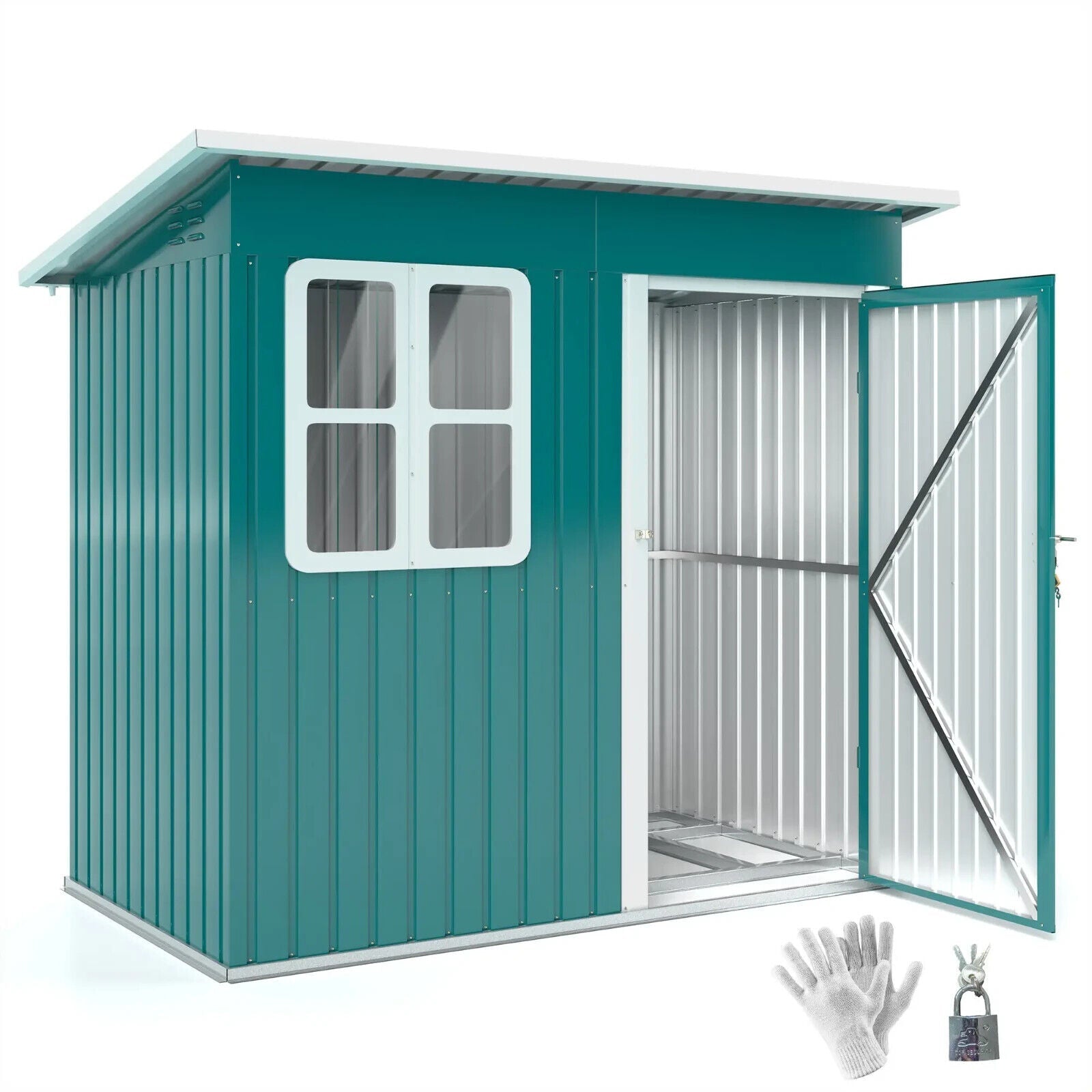 7 x 4ft Galvanised Steel Garden Shed with Foundation Kit Window Green Tool Shed - Home and Garden Furniture Shop - #rustic - furniture#
