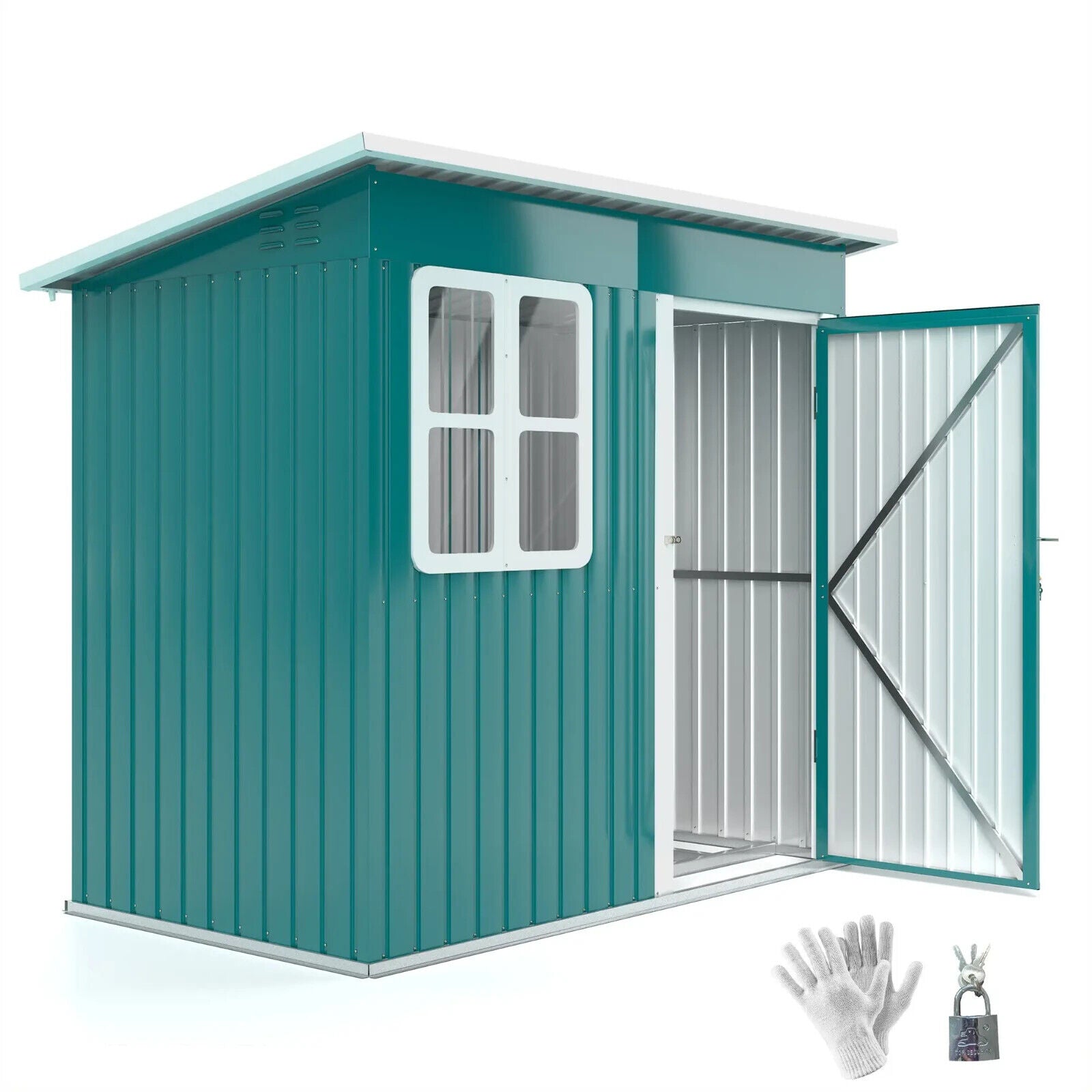 7 x 4ft Galvanised Steel Garden Shed with Foundation Kit Window Green Tool Shed - Home and Garden Furniture Shop - #rustic - furniture#