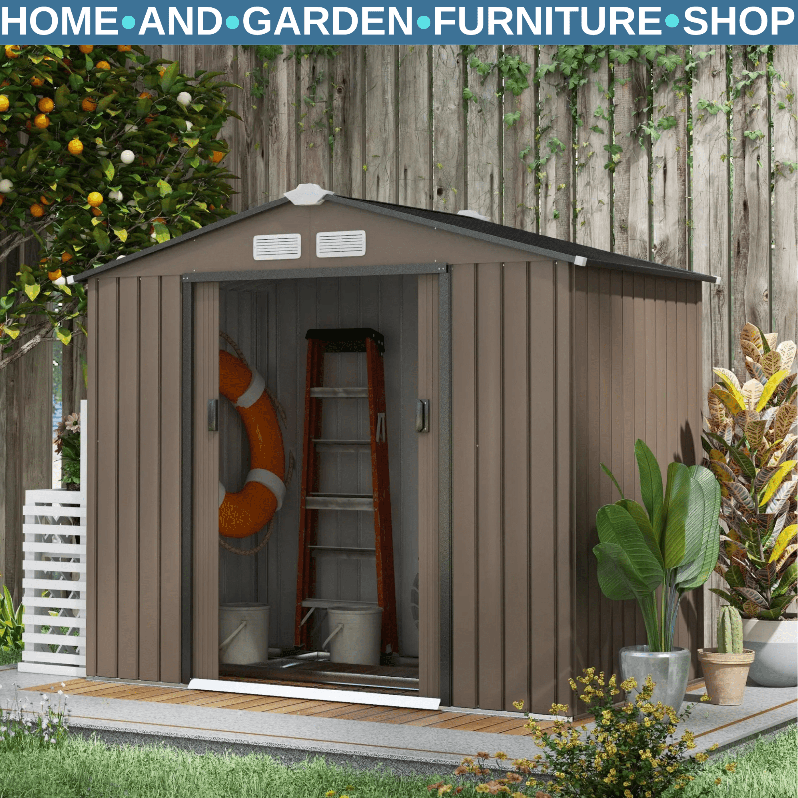 7 x 4ft Metal Garden Shed Storage with Foundation Kit and Vents Brown Tool Shed - Home and Garden Furniture Shop - #rustic - furniture#