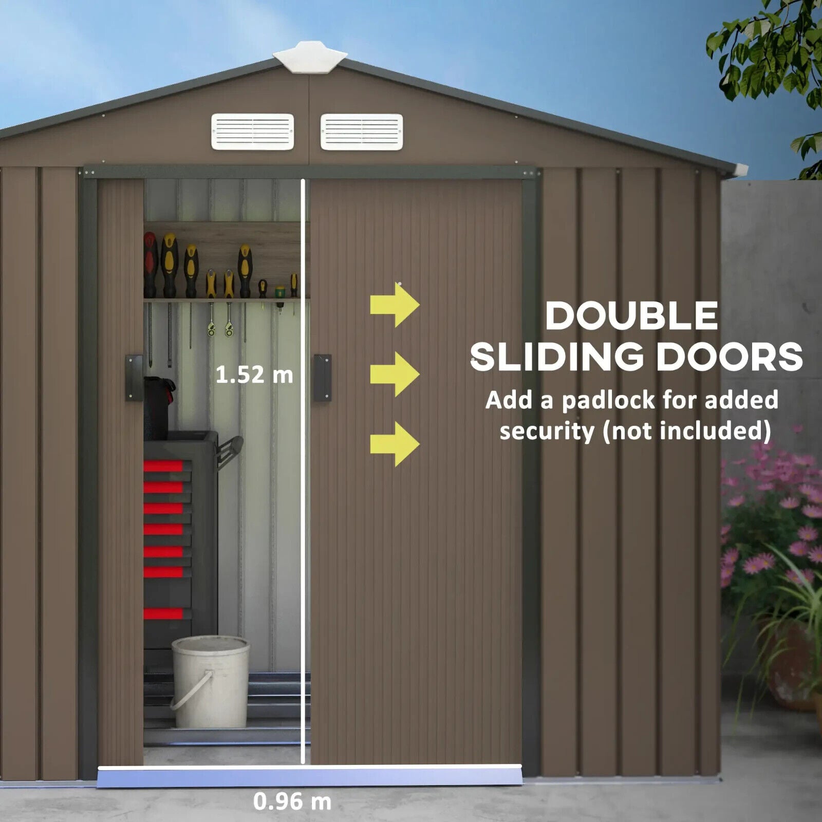 7 x 4ft Metal Garden Shed Storage with Foundation Kit and Vents Brown Tool Shed - Home and Garden Furniture Shop - #rustic - furniture#