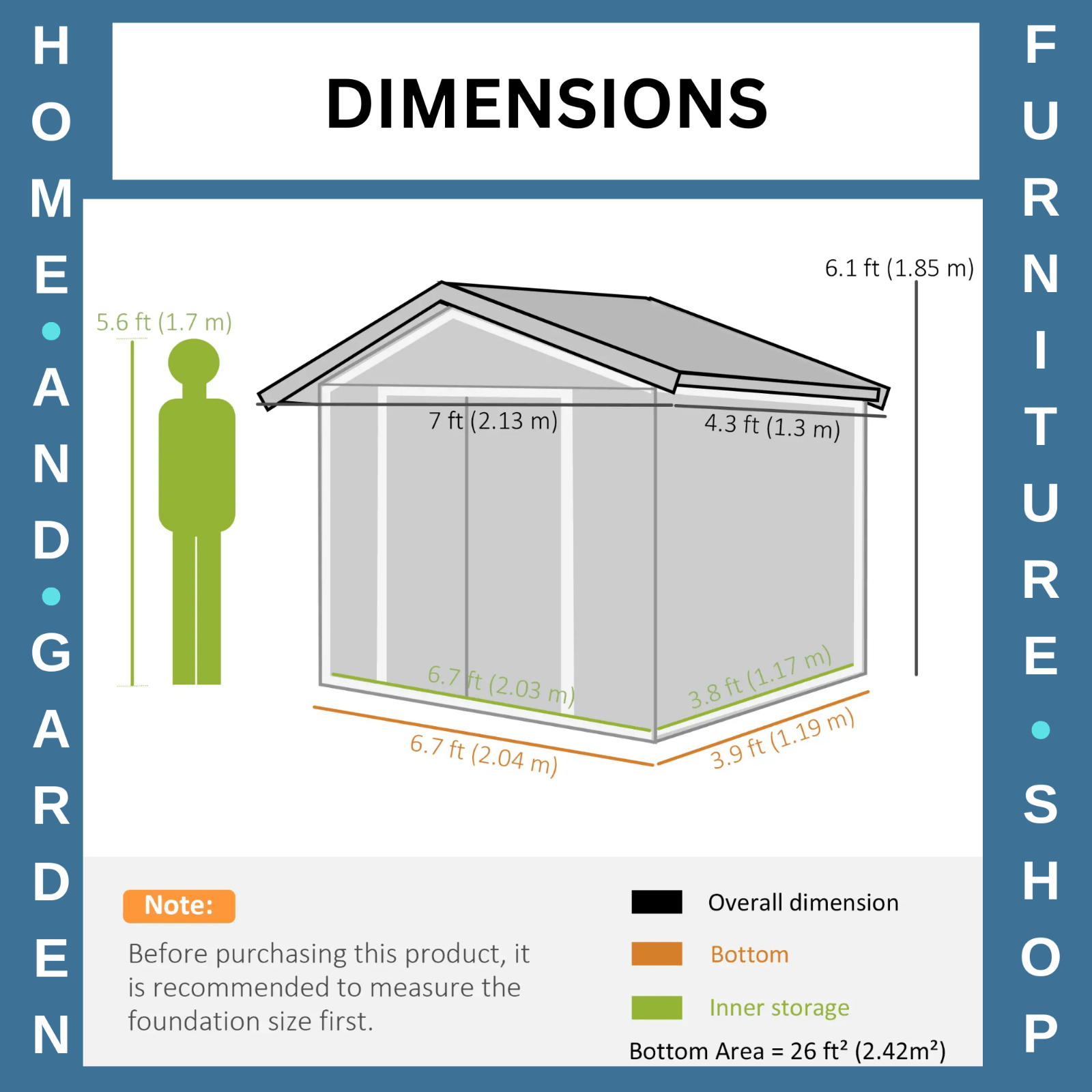 7 x 4ft Metal Garden Shed Storage with Foundation Kit and Vents Green Tool Shed - Home and Garden Furniture Shop - rustic - furniture